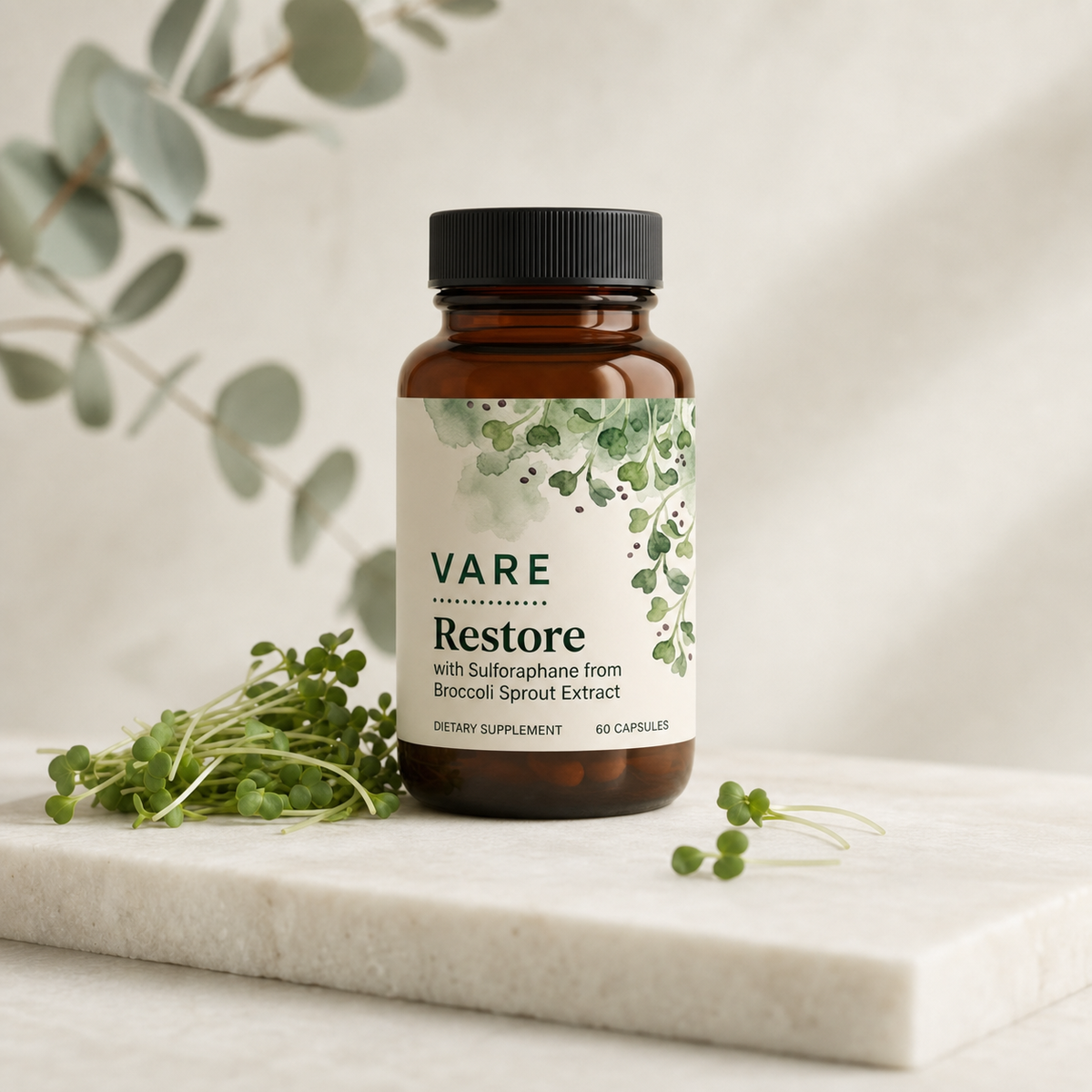 VARE Restore bottle with broccoli sprouts